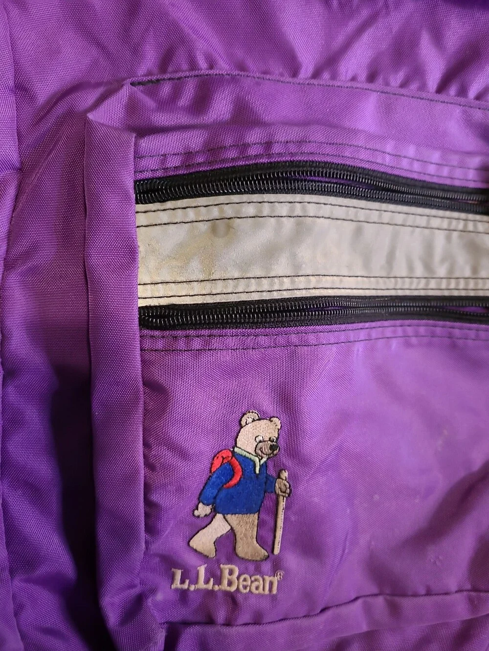 Vintage 90’s Rare LL Bean Embroidered Bear Kid’s Child’s Backpack Purple